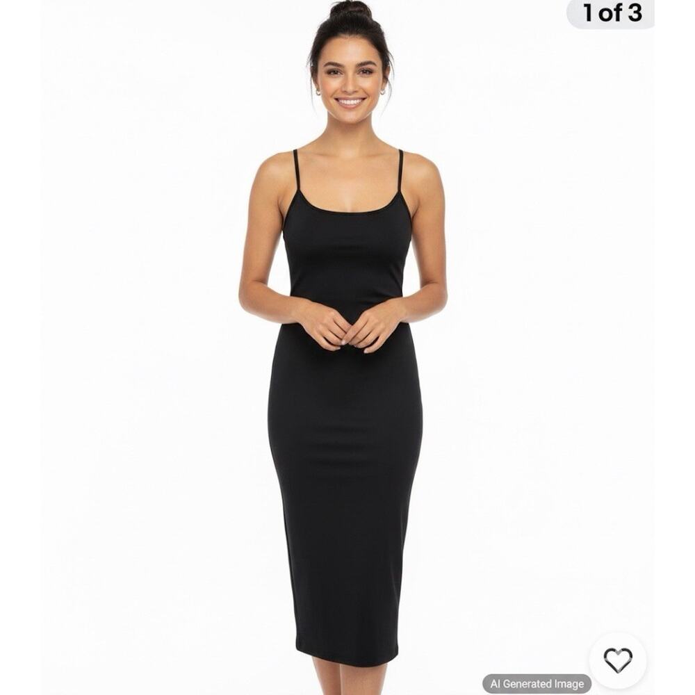 NWOT Open Edit Solid Black Dress Cami dress XS chic Black Spaghetti Strap